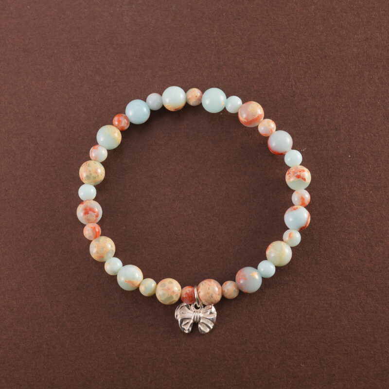 Natural Shoushan stone beaded bracelet displayed on white background