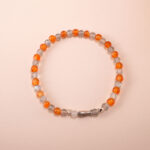 4mm Sleep-Aid Bracelet with Orange Chalcedony and Gray Moonstone featuring a silver fish charm