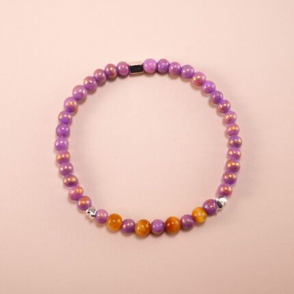 Tiger Eye and Purple Chalcedony 4mm Sleep Aid Bracelet with Heart Charm – Front View
