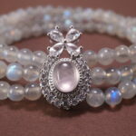 Close-Up of 6mm Gray Moonstone Beads in Layered Design – Soft Polished Texture