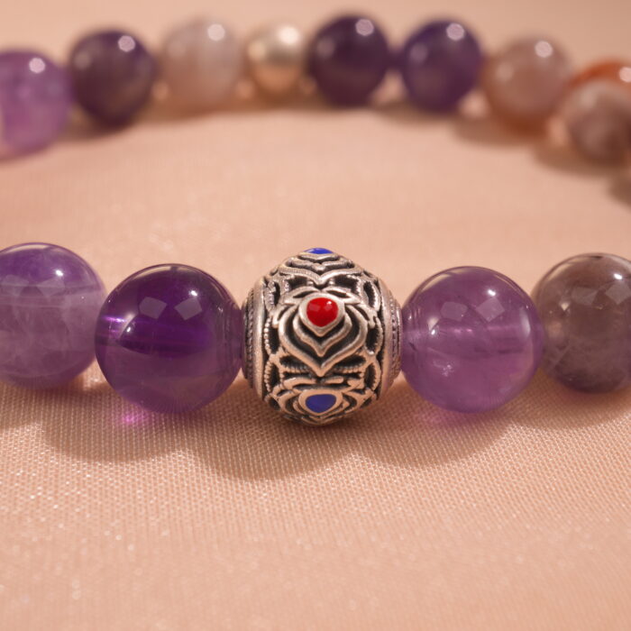 Close-up of smooth amethyst beads with rich purple hues