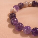 Close-up of smooth amethyst beads with rich purple hues
