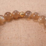 Close-up of smooth, glowing moonstone beads