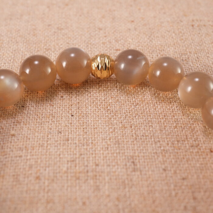 Close-up of smooth, glowing moonstone beads