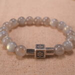 Close-up of natural moonstone beads showing texture and sheen