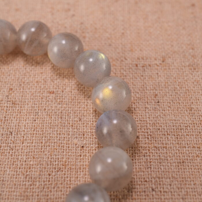 Close-up of natural moonstone beads showing texture and sheen