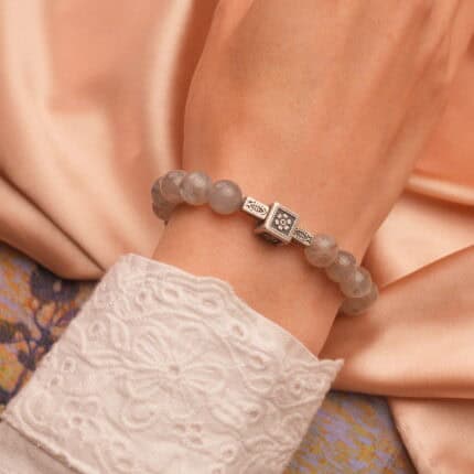 Moonstone bracelet worn on wrist – minimal and peaceful style