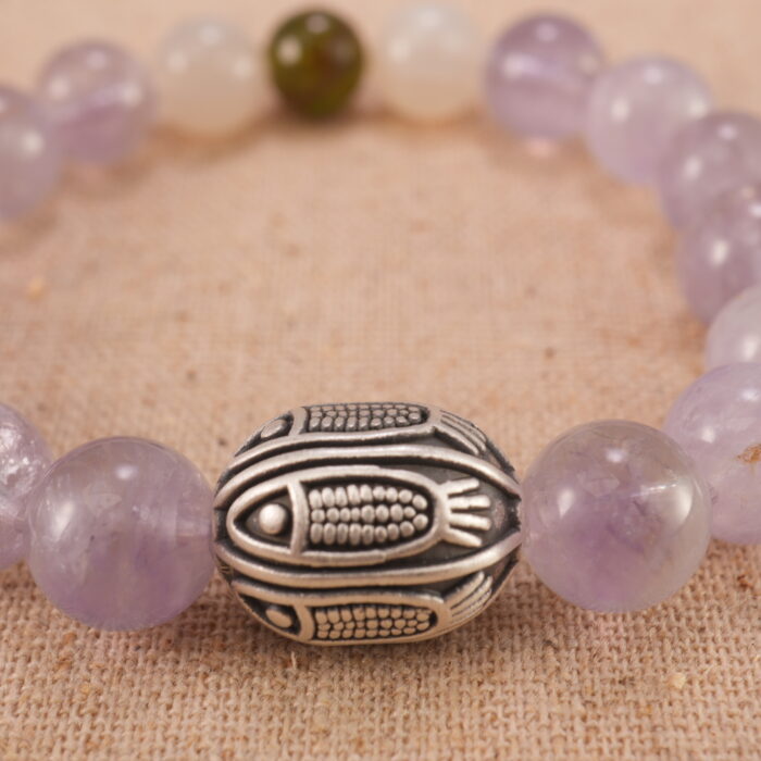 Close-up of faceted amethyst beads highlighting clarity and cut