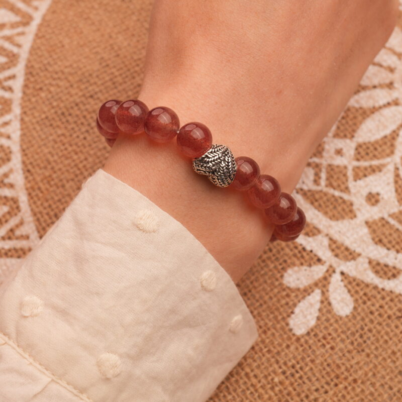 Wearing Strawberry Quartz Heart Bracelet – Delicate Gemstone Jewelry for Love and Warmth