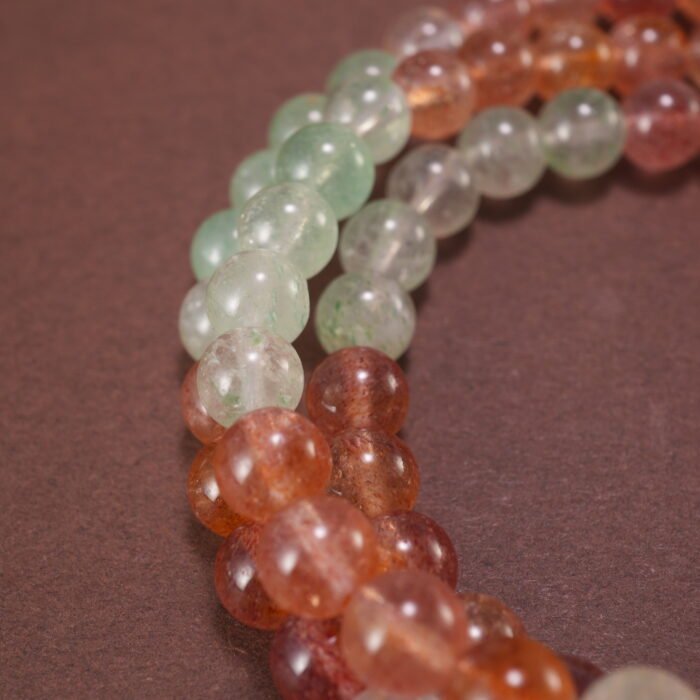 Close-up of Strawberry Quartz Beads – Triple Layer S925 Healing Bracelet