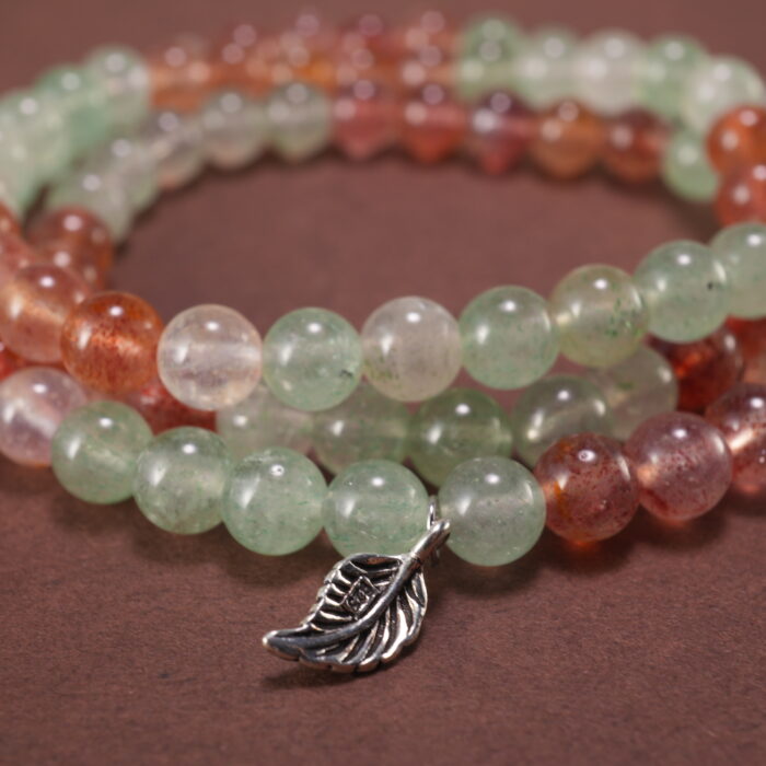 Close-up of Strawberry Quartz Beads – Triple Layer S925 Healing Bracelet