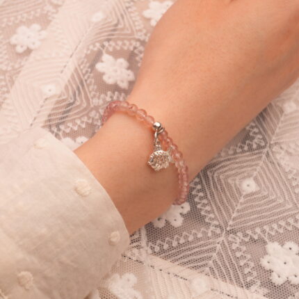 Wearing Handmade Strawberry Quartz Bracelet – Romantic Crystal Jewelry with Silver Beads