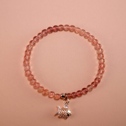 Handmade Strawberry Quartz and Silver Bracelet – Soft Pink Beaded Jewelry for Love