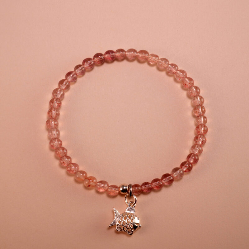 Handmade Strawberry Quartz and Silver Bracelet – Soft Pink Beaded Jewelry for Love
