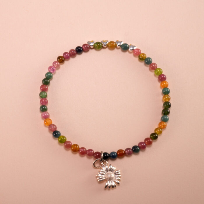 Tourmaline Charm Bracelet with Sterling Silver Accents – Handmade Jewelry