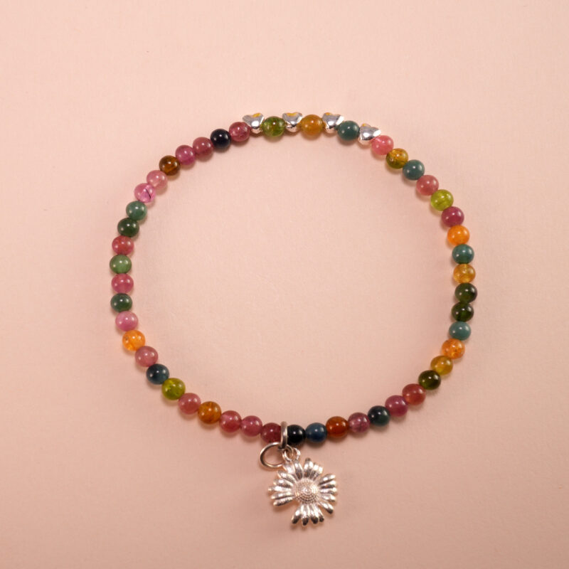 Tourmaline Charm Bracelet with Sterling Silver Accents – Handmade Jewelry