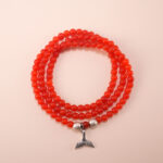 Triple-layer 4mm Red Agate Bracelet with Sterling Silver Charms