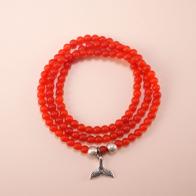 Triple-layer 4mm Red Agate Bracelet with Sterling Silver Charms
