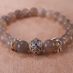 Close-up of natural agate beads and elastic thread finish