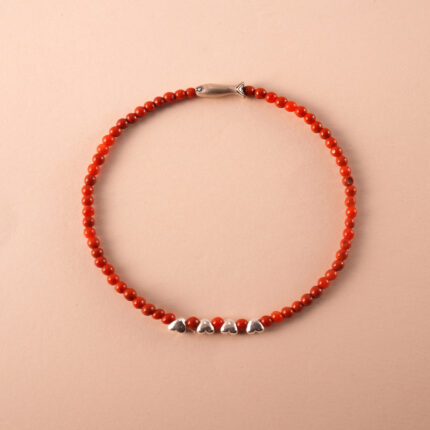 Dainty 2mm Red Agate Bracelet with Sterling Silver Accents