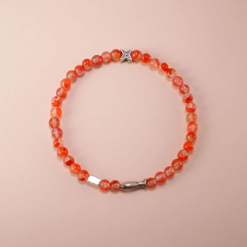 4mm Carnelian and Chalcedony Energy Bracelet with Sterling Silver