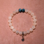 Handmade white chalcedony and blue apatite sterling silver 8mm bracelet with heart charm
