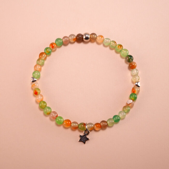 Delicate yellow-green chalcedony bracelet with sterling silver star charm