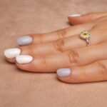Hand wearing Yellow Gemstone Ring with vibrant yellow zircon set in polished S925 sterling silver, highlighting its elegant design on the finger