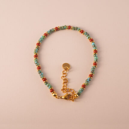 Turquoise and red agate bracelet for energy, balance, and protection