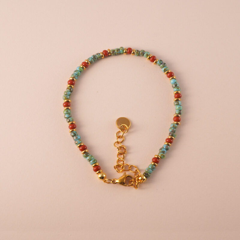Turquoise and red agate bracelet for energy, balance, and protection