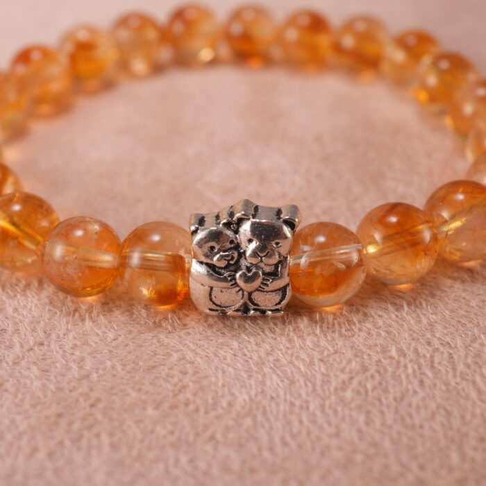 Close-up of faceted citrine beads and sterling silver accents