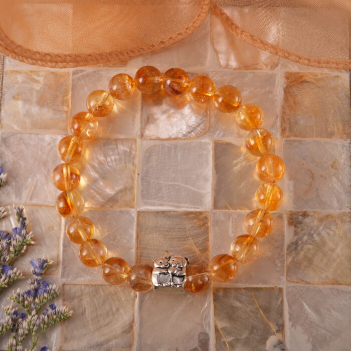 Bracelet displayed beside warm-toned decor like flowers