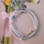 Full view of the aquamarine necklace in its extended layout.