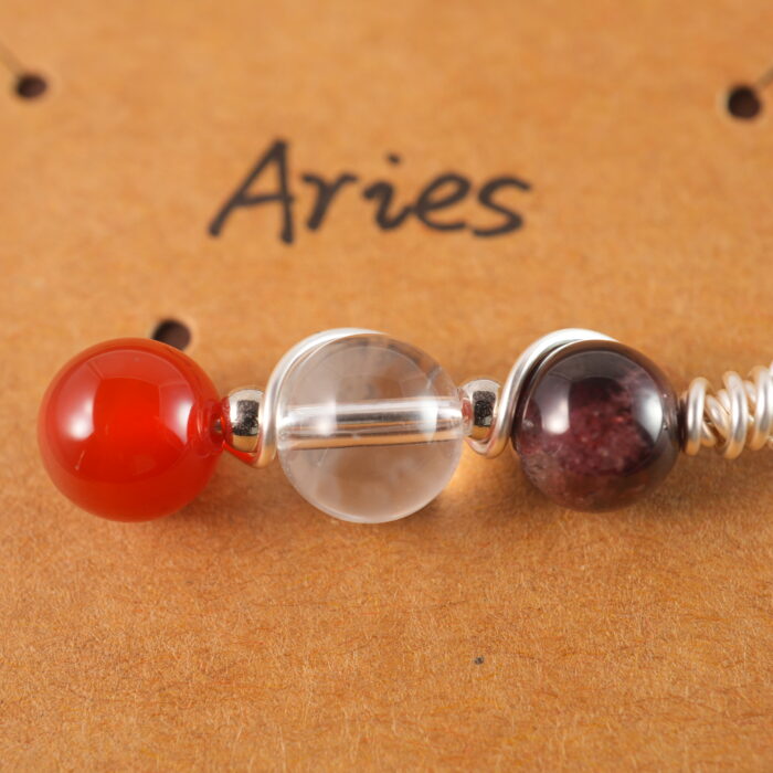 Full view of Aries zodiac necklace with natural gemstones.
