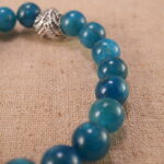 Close-up of blue apatite bracelet with S925 silver details.