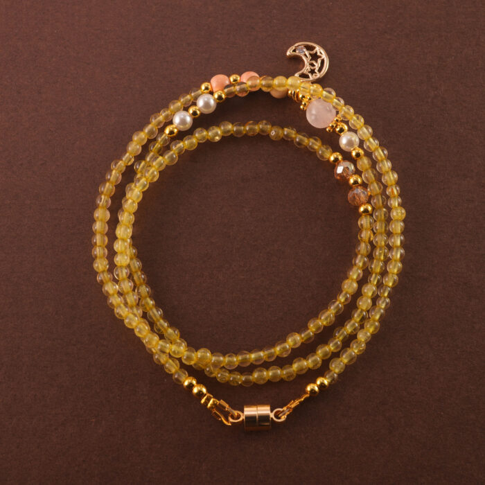 Elegant multi-use necklace featuring Citrine and White Chalcedony beads, designed for triple-wrap bracelet styling.