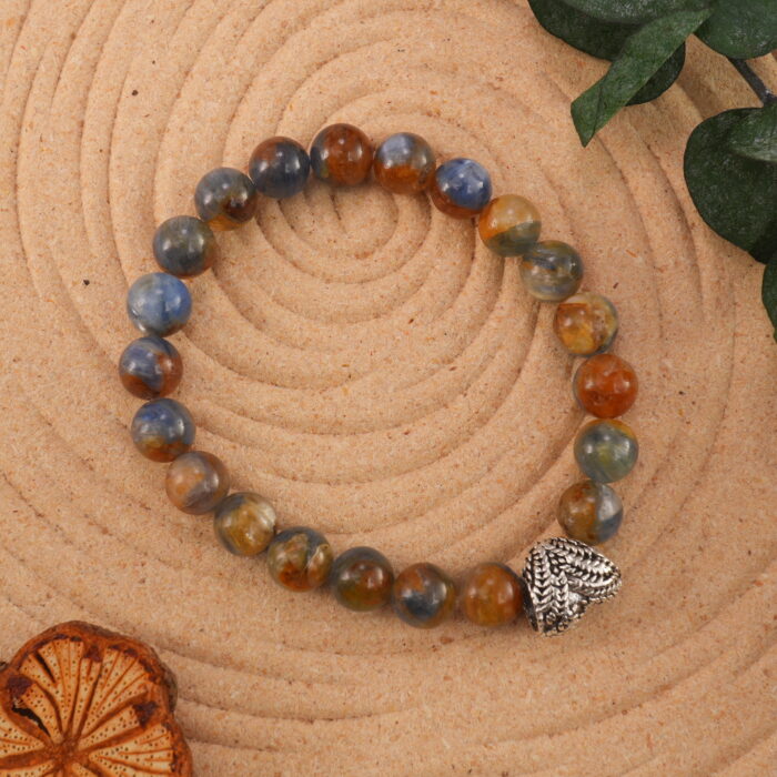 Kyanite bracelet in natural light showing deep blue sheen.
