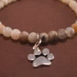 Close-up of multicolor amazonite bracelet with silver.