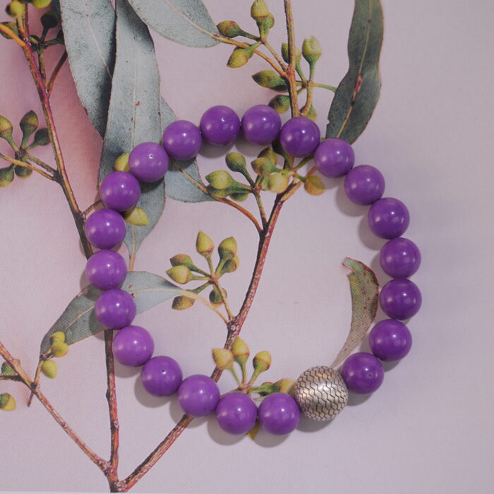 Phosphosiderite bracelet displayed in natural light with clean soft background.