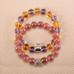 Main image of stacked ametrine and strawberry quartz bracelets with S925 silver.