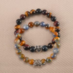 Main image of stacked kyanite and tiger eye bracelets with S925 silver.