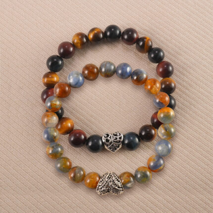 Main image of stacked kyanite and tiger eye bracelets with S925 silver.