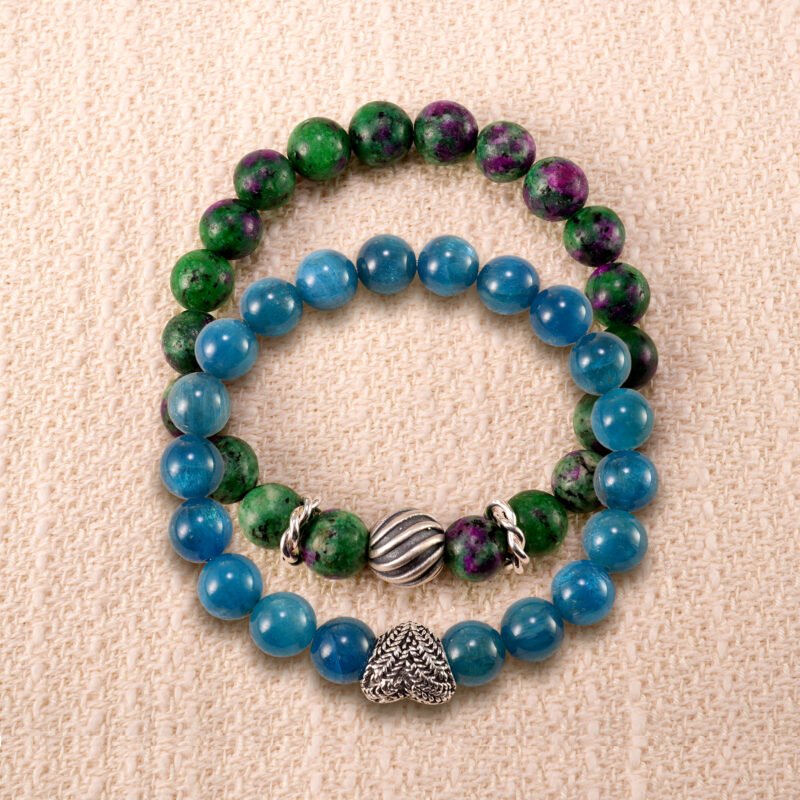 Main image of stacked ruby in zoisite and blue apatite bracelets with S925.