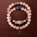Main image of stacked white moonstone, blue apatite, and aventurine bracelets with S925.
