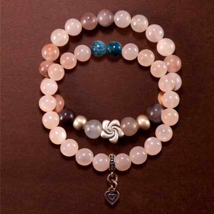 Main image of stacked white moonstone, blue apatite, and aventurine bracelets with S925.