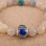 Close-up of turquoise, white and blue chalcedony bracelet.