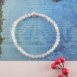 White chalcedony bracelet in soft daylight.