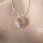 Close-up of moonstone pendant details with iridescent sheen