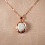 Close-up of opal pendant with iridescent color play