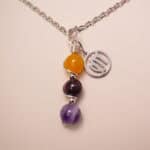 Virgo zodiac necklace with yellow agate, garnet, and amethyst gemstones.